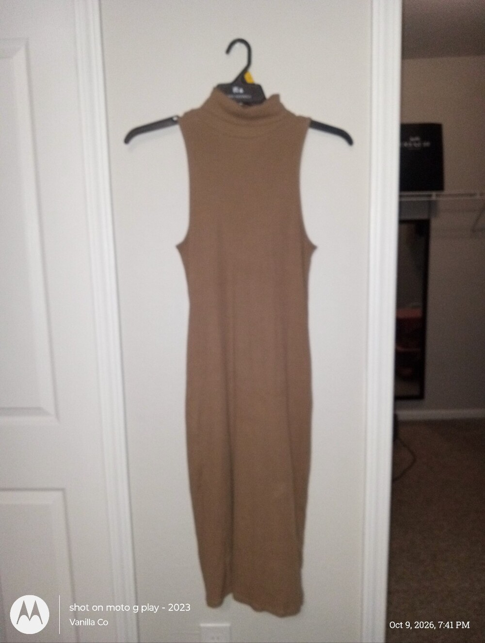 Zara Mock Neck Ribbed Midi Dress Tan Small - Picture 4 of 12